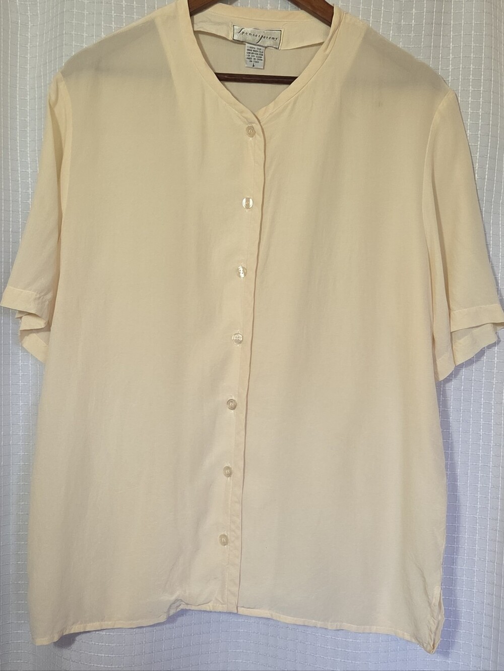 Vintage Spenser Jeremy Butter Cream 100% Silk Button Up Top Large Classic